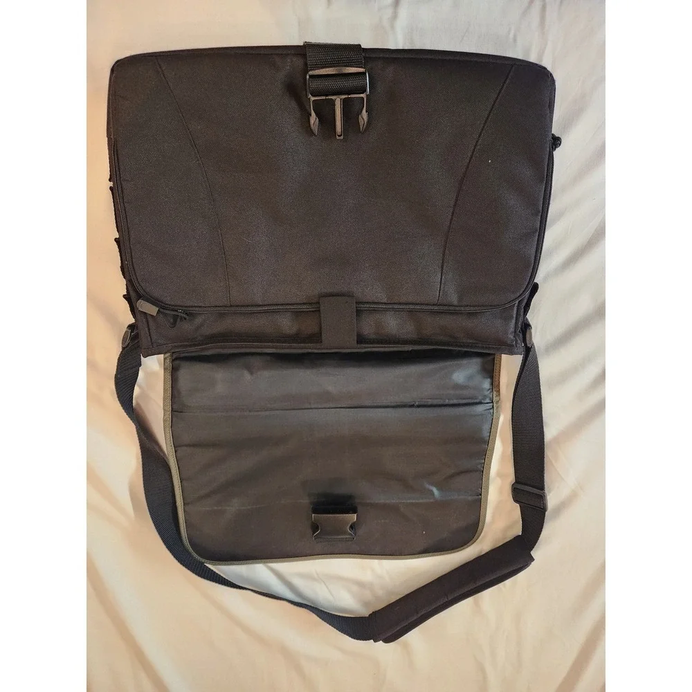 Lenovo Laptop Messenger Bag Black Olive Green Shoulder Strap‎ Briefcase 17x12x3